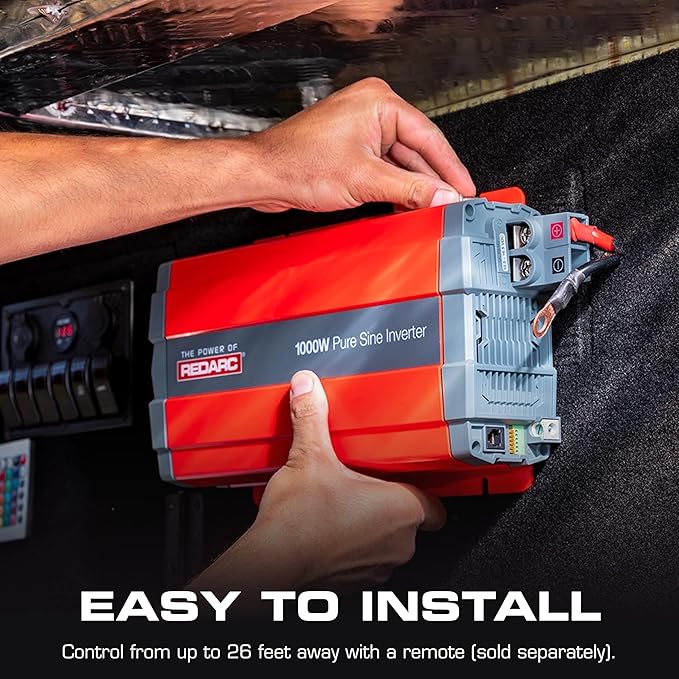 REDARC 1500W Pure Sine Wave Inverter, 12V DC to 110 / 120V AC Power Converter, Portable Power Inverter, Connects to Car Battery System, Adapter for Camper, RV, Truck, Off-Grid Camping