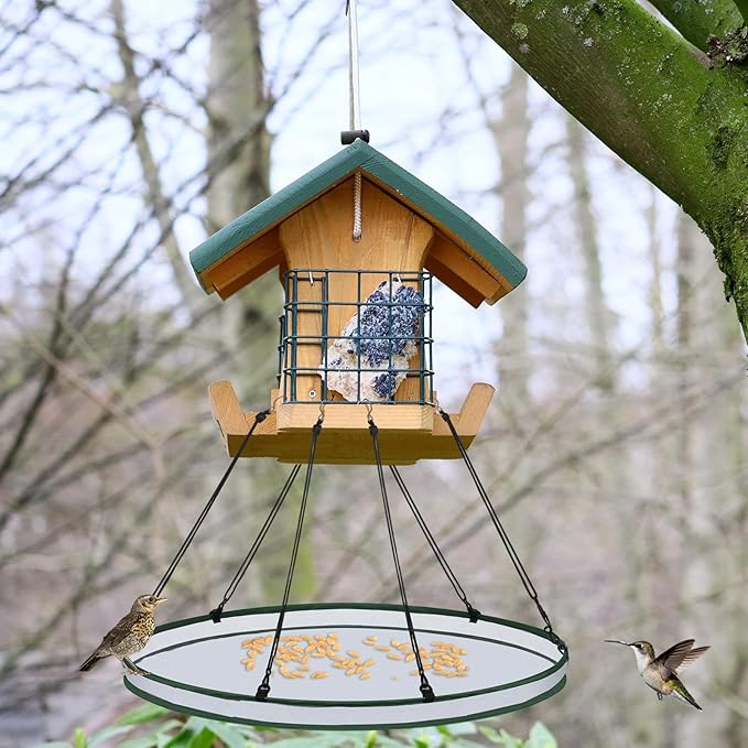 Universal Wild Bird Seed Catcher Hanging Hoop Platform Bird Seed Catcher Tray for Hummingbird Feeders Bee Feeder Outdoor Garden Accessories(1 Pieces,30 Inch)