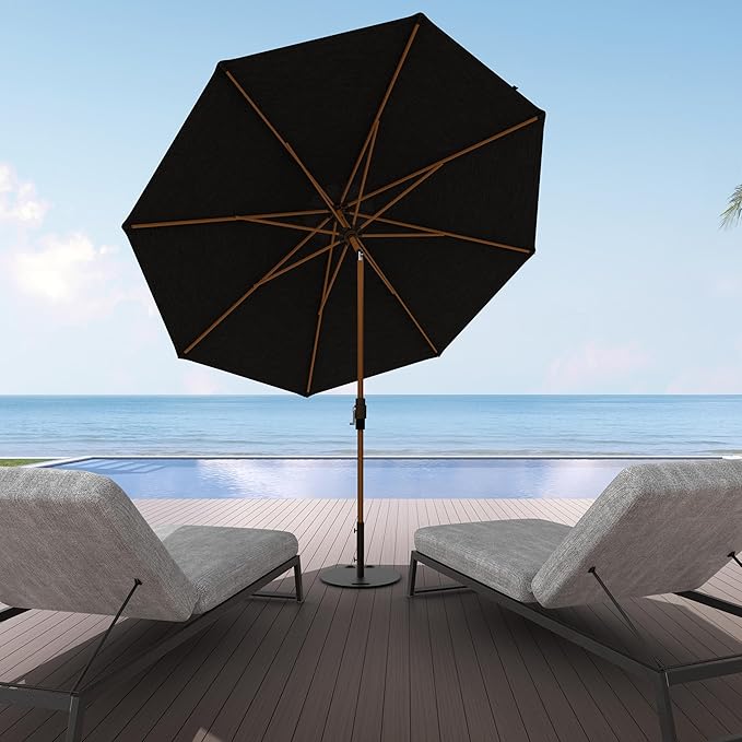 Midtown Umbrellas Sunbrella Umbrella Outdoor Patio Umbrella 2-9 Feet in Spectrum Carbon Acrylic Fabric, Auto-Tilt Aluminum Frame For Backyard Umbrella, Deck Umbrella & Porch Umbrella - Wooden Pole