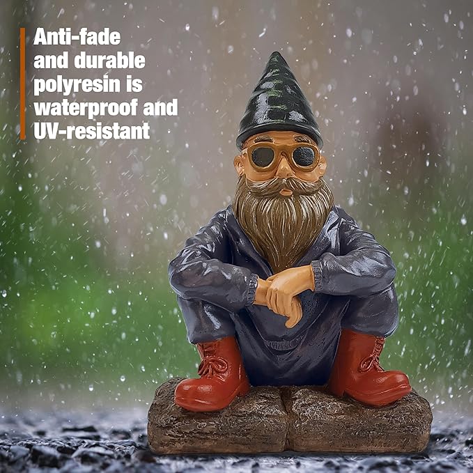 Better Office Products Garden Gnome Statue, 8" Height, Handcrafted Waterproof, UV-Resistant Polyresin Lawn Patio Porch Ornament Decoration (Modern Hipster)