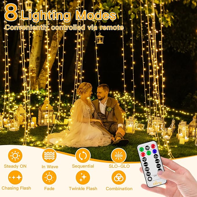 Ollny Christmas Lights Outdoor 400LED 131FT, Warm White Fairy Lights with Remote 3 Timer, Plug in 8 Modes String Lights for Bedroom Indoor Outside House Party Xmas Decorations
