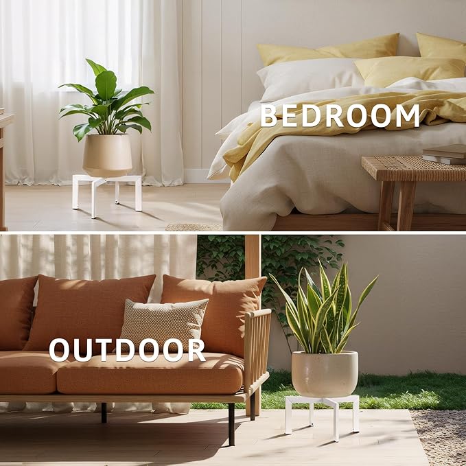 IZIDDO 4 Pack Plant Stand Indoor Outdoor,Metal Mid-Century Pot Stand,Modern Plant Holder Rattan Flower Plant Stool,Low Short Plant Stands for Indoor Fit 5-12 Inch Pot,White(Pot & Plant Not Included)