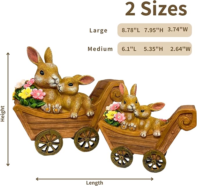 PRETMANNS Solar Rabbit Garden Statue - Mother & Baby Bunny Outdoor Decor with LED Lights for Patio, Yard Ornament & Gifts for Women & Mom - Medium