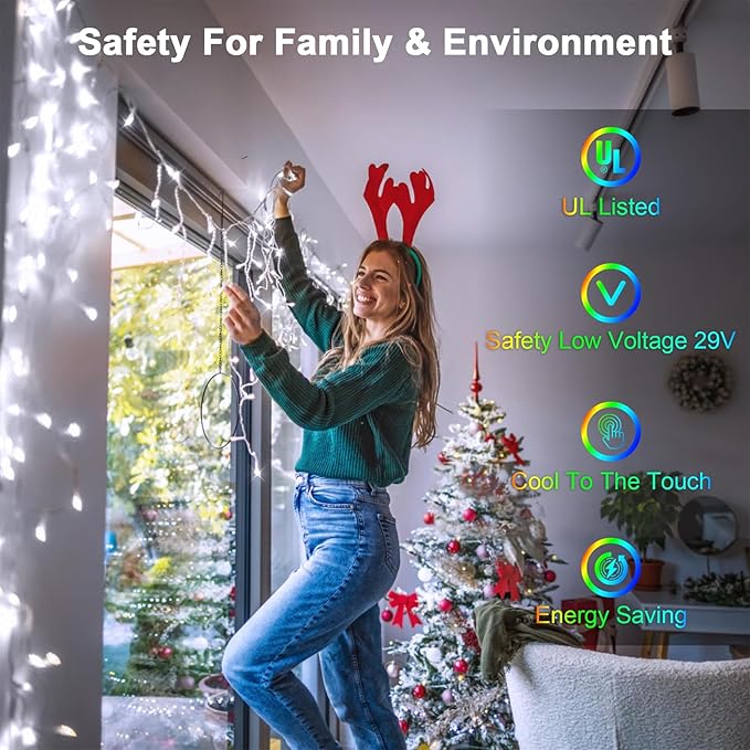 66FT 670 LED Outdoor Christmas Lights - 148 Ice Drops, 12 Pro Modes with Timer Memory & Brightness, Waterproof Hanging Ice String Light for Holiday Wedding Garden Fence House Decor (Cool White)