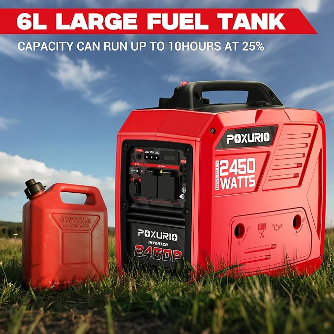 2450 Watt Inverter Generator, 120V Gas Powered Generator Super Quiet, RV Ready/EPA for RV, Camping and Home，Red