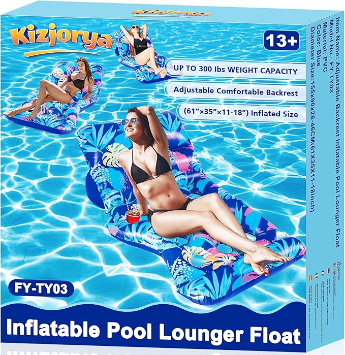 2025 New Pool Floats Adult, Inflatable Pool Lounge Floating Raft Chair with Adjustable Backrest Cup Holders for Swimming Pool Lake Beach Party, Tanning Floaties for Adults Heavy Duty