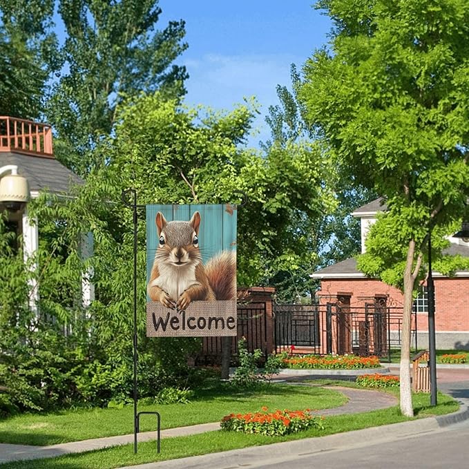 Squirrel Garden Flag Vertical Double Sided Outdoor Yard Flags 12.5x18 Inch Burlap Banners for House Lawn