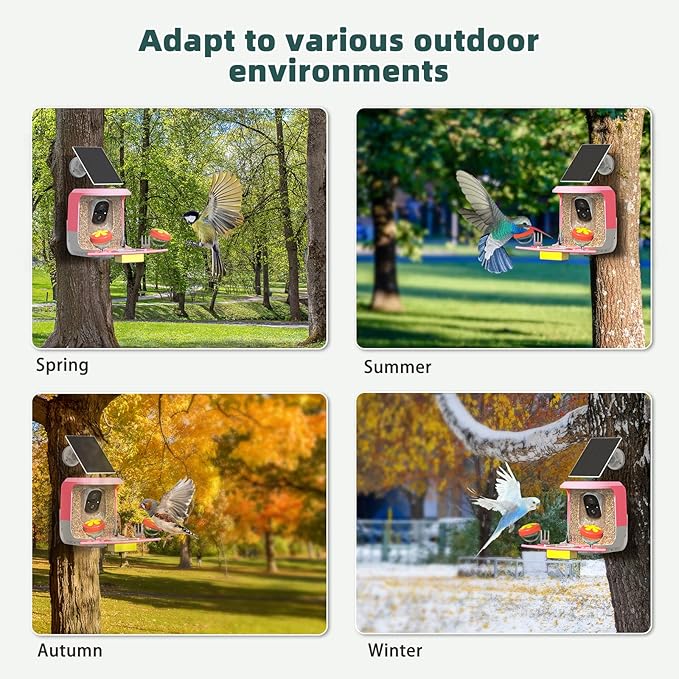 Smart Bird Feeder with Camera Solar Powered - 2K HD Live Video Camera AI Identify Birds, Visible Window Auto Capture& Motion Detection -Instant Arrival Alerts, Birds Lover Gifts