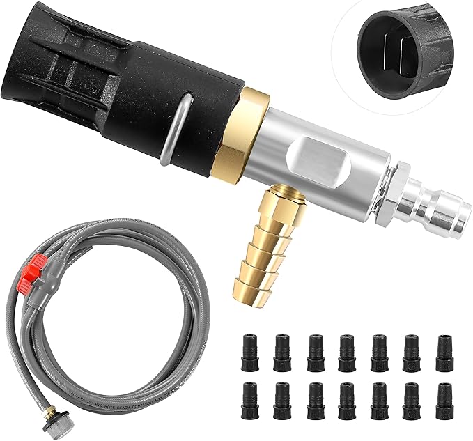 Adjustable Long Range Nozzle for Pressure Washer 4-4.5 GPM, Downstream Injection Spray Nozzle Kit, High Power Washing External Chemical Injector with 1/4” Quick Connect, 2500 to 4000 PSI