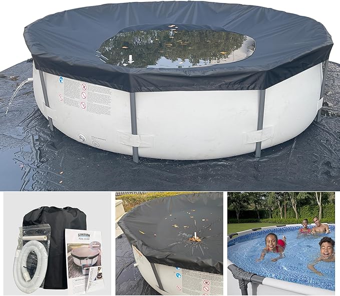 33 Ft Pool Cover, with Automatic Drain Round Pool Cover, One-Piece Quick Installation and Removal Above Ground Pool Cover, Preventing Waterlogging, UV Protected Solar Swimming Pool Cover