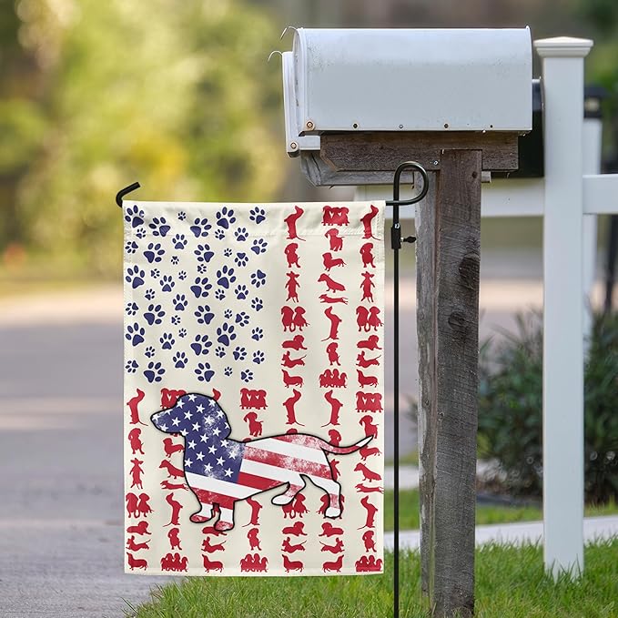 FLAGWIX 4th of July Decorations American Dog Garden Flag - Garden American Flags for Outside 11.5" x 17.5" - Dachshund Gifts for Women Men, Dog Gifts for Outside Decorations for Yard