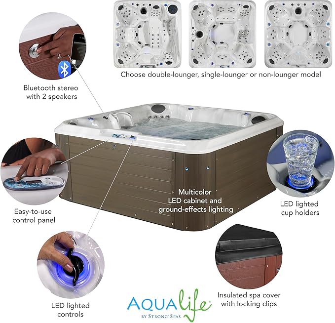 Amplified 100-Jet 6-Person Lounger Spa with Bluetooth Stereo and 3 Pumps by Essential Hot Tubs