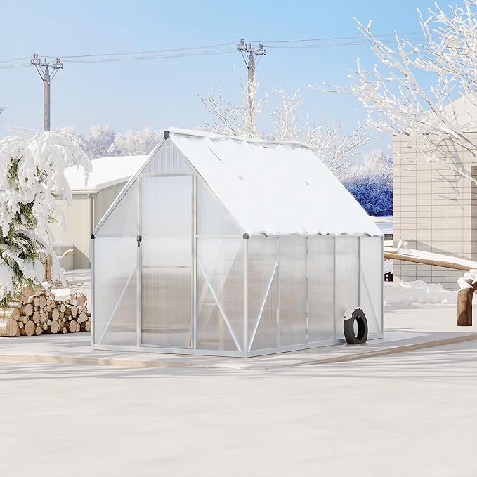 6X9 ft Polycarbonate Greenhouse with Aluminum Frame, Polycarbonate Greenhouse for Outdoors, Greenhouses with Ventilation, Aluminum Large Walk-in Greenhouses for Outside