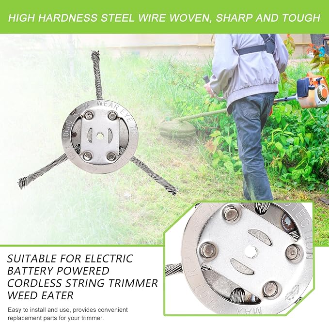 6 Inch Steel Wire Rotary Weed Brush Cutter Trimmer Head Weed Cutter Eater Blade for Moss Grass Rust Removal, Paving Stone, Pavement Joints or Driveway