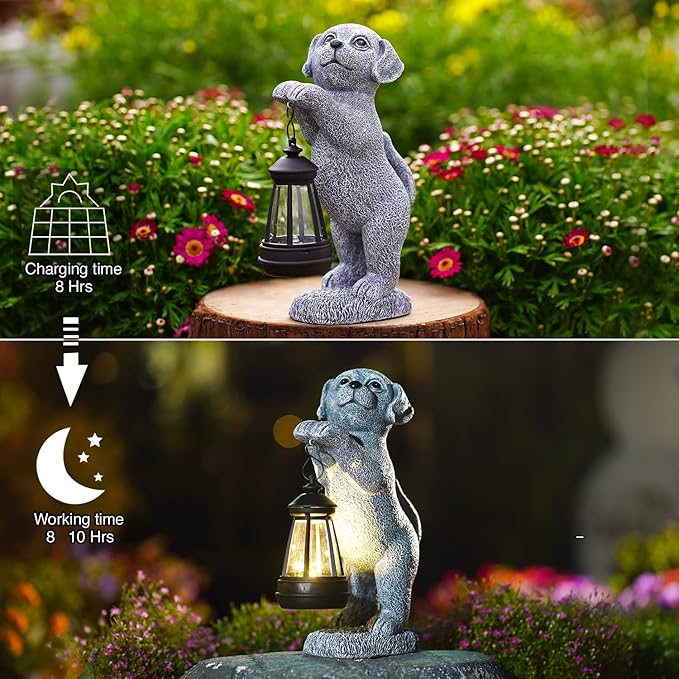 Goodeco Dog Statue with Solar Lantern - Perfect Dog Garden Statues Outdoor Decor & Ornament for Mom, Housewarming Gifts and as Yard Decorations