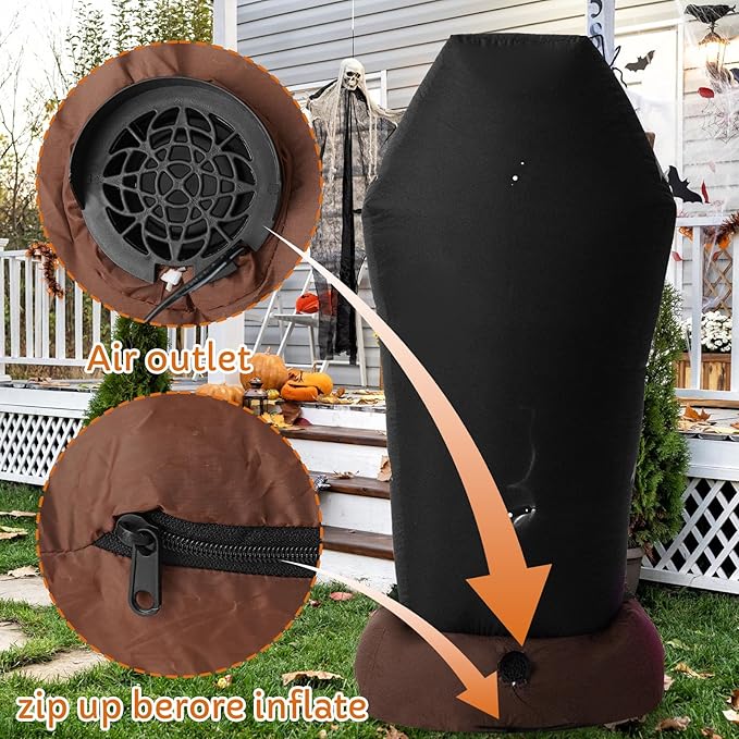 5FT Coffin, Halloween Outdoor Inflatable Decoration, with LED Lights, Suitable for Outdoor Lawns, Gardens, Terraces and Halloween Parties