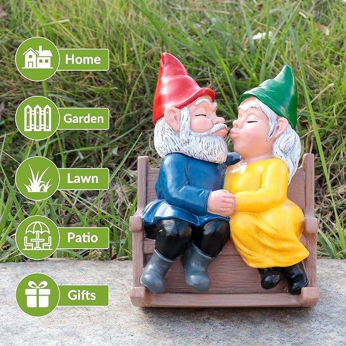 Kiss Garden Gnome Statue Couple in Love Collectible Figurine Mr and Mrs Gnome Sculpture Romantic Gnome Lover Couple Statues Indoor Outdoor Yard Home Décor Mom Dad Friends Gifts