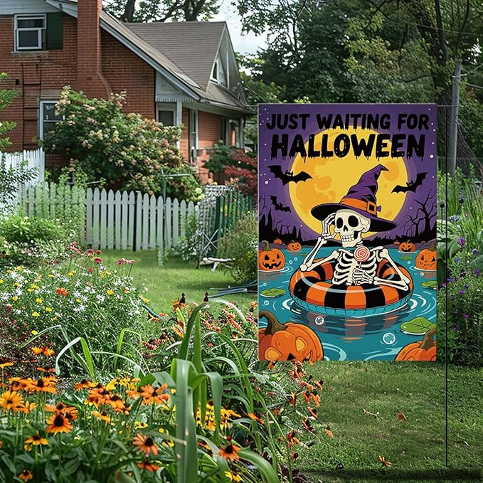 Halloween Garden Flag Pumpkins Fall Autumn Halloween Themed Holiday Party Outside Outdoor Lawn Decorations Yard Flag Double Sided 12x18 Inch