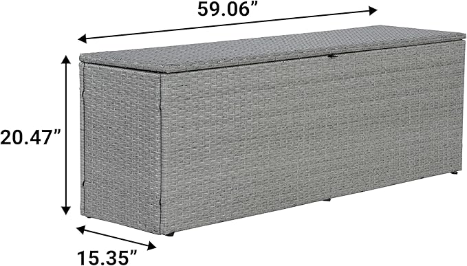 happimess TRK1002A Nino 59.06" Modern Minimalist Outdoor Faux Wicker Deck and Patio Storage Box, Gray, Soft-Close, for Package Delivery, Patio Furniture, Cushions, Gardening Tools, Pool Supplies