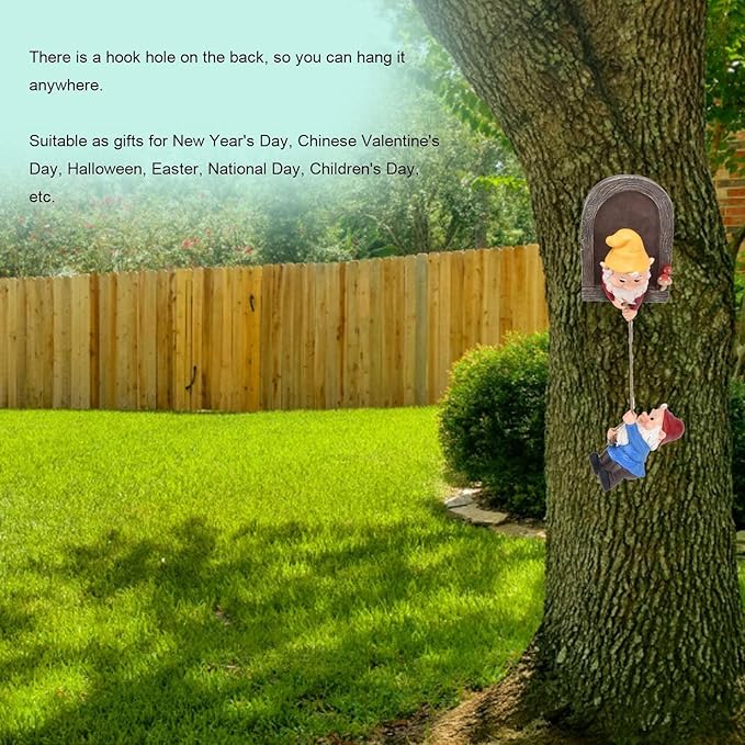 Funny Climbing Gnome Tree Hugger Decor, Garden Sculpture Decoration Elf Out The Door, Yard Ornament Resin Statue Outdoor Decor for Patio Lawn