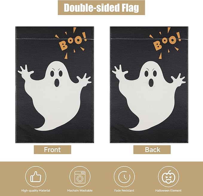 Halloween Garden Flag - Halloween Decorations Outdoor, Yard Flag for Outdoor Holiday Home Decor, Double Sided 12x18 Inch - Spooky Ghost