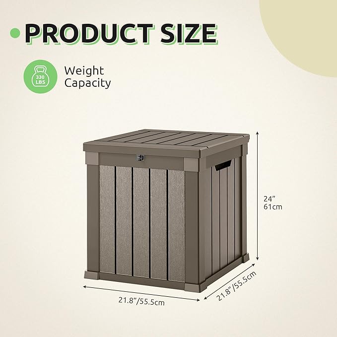 GOOBED Outdoor Storage Box, Weather-Resistant Resin Deck Box, 51-Gallon Storage Container for Patio Cushions, Pool Accessories, Garden Tools, Lockable, Easy Maintenance, Taupe