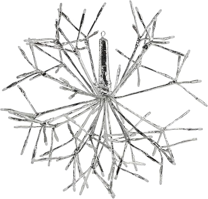 Alpine Corporation 16"H Indoor Holiday 3D Snowflake Hanging Ornament with LED Lights, Silver , Christmas Decoration