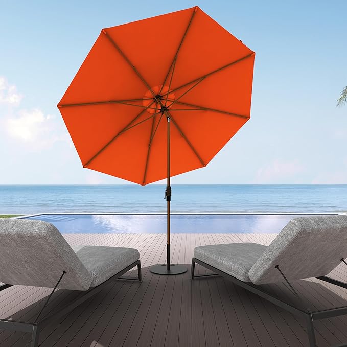 Midtown Umbrellas Wooden 2-9 Feet Outdoor Patio Umbrella, Terylast Bright Orange Fabric, Aluminum Frame For Backyard Umbrella, Deck Umbrella, Garden Umbrella & Pool Umbrella - Wooden Pole