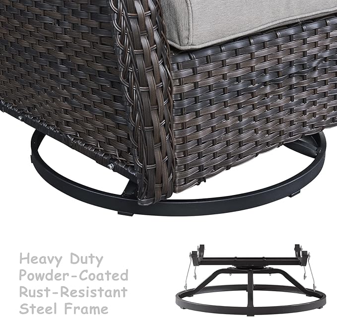 HUMMUH Outdoor Patio Furniture 6 Pieces Furniture Set Wicker Outdoor Sectional Couch with Patio Swivel Glider Chairs,Side Table,Ottomans for Patio