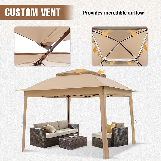 11x11 Outdoor Pop up Gazebo Tent with Mesh Walls for Patio, Lawn, Backyard and Deck, Khaki