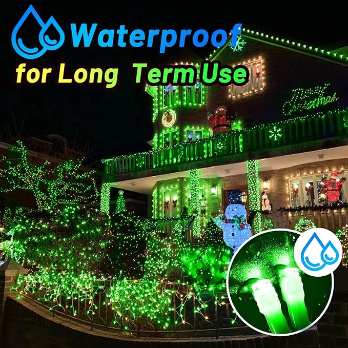 KNONEW Outdoor Christmas Lights 300 LED 99ft String Lights 8 Modes & Memory Fairy Light Plug in Waterproof LED String Lights for Xmas Yard Tree Wedding Party Holiday Decorations(Green)