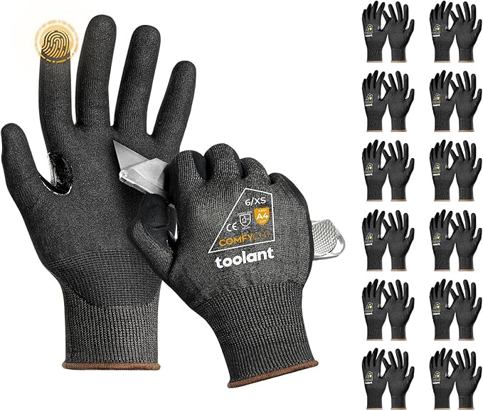 toolant ANSI A4 Cut Resistant Work Gloves without Steel and Fiberglass, Ultra Light & Thin, for Fishing, WoodCarving