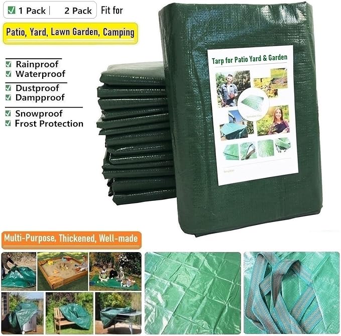 7x7 Ft Yard Garden Leaf Tarp W/ 4 Handles Waterproof Tarp for Sandbox Cover,Outdoor Tarpaulin,Lawn Debris,Landscape Pruning,Leaf Hauler,Tent Footprint,Camping Tent Mat,Patio Table,Yard Fire Pit Cover