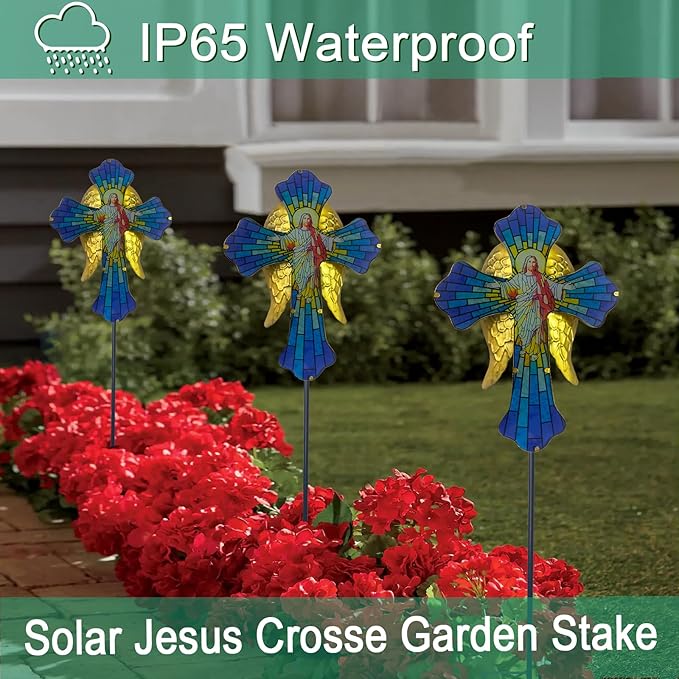 WAIU Solar Cross Garden Light,Grave Decorations,Golden Angel Wings,for Remembrance Gifts,Christmas Yard Decor Outdoor