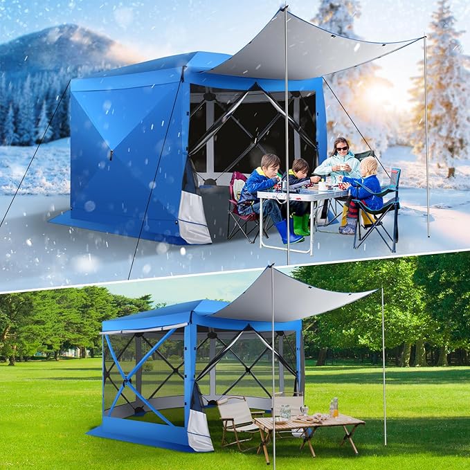 COBIZI 12x12 pop up Gazebo on Clearance Screen Tent for Camping, Scalable Design Outdoor Canopy Tent with Extension Support Poles & sidewalls,with Portable Carrying Bag and Ground Stakes, Blue
