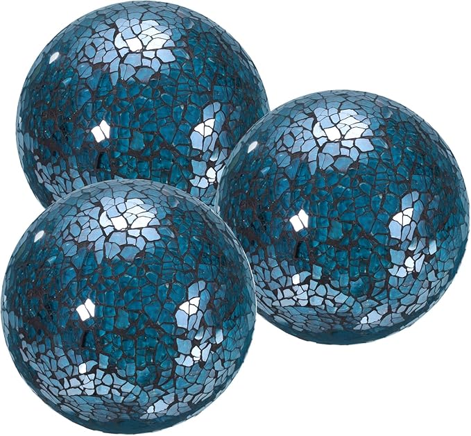 uxcell 4" Decorative Balls, 3 Pcs Mosaic Glass Balls, Decorative Table Sphere Orbs, Centerpiece Balls for Decorating Bowls Vase Tables Wedding Party, Blue