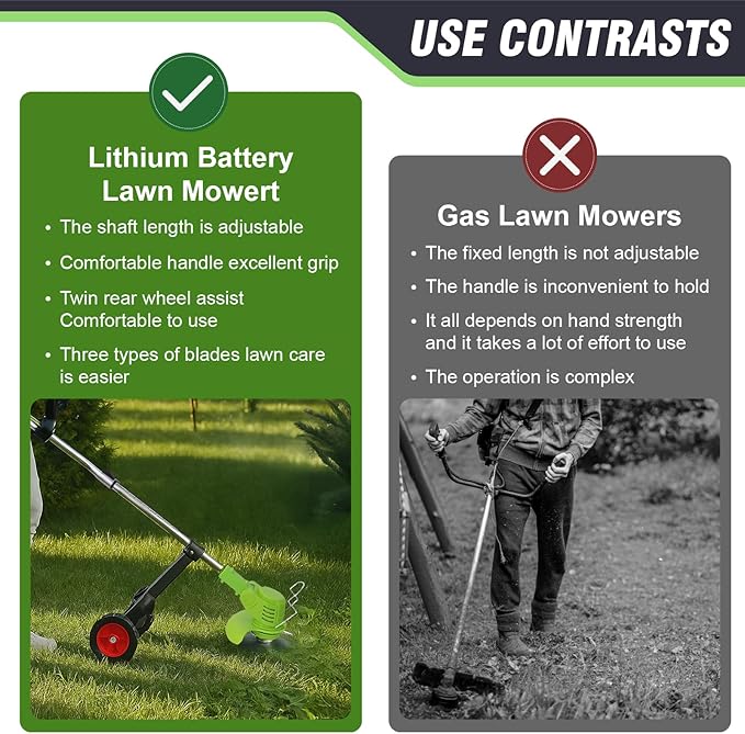 ALSO GO Cordless Weed Wacker, Electric Grass Trimmer with 2pcs 21V Batteries, 3 in 1 Stringless Trimmer, Battery Powered Lawn Edger with Wheels, Lightweight Brush Cutter for Garden Yard Lawn