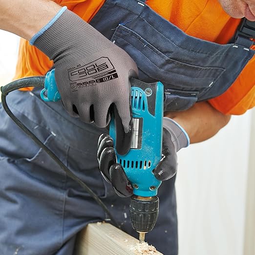 COOLJOB 10 Pairs Nitrile Dipped Safety Work Gloves with Grip, Non-slip Rubber Coated Bulk Garden Gloves for Men, Heavy-duty Oil Resistant for Truck Driver, Warehouse Box Handler, Large, Gray