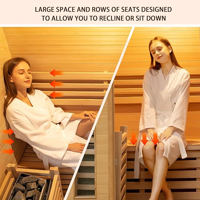 1-2 Person Outdoor Wooden Sauna Room,Canadian Cedar 220V 6KW Electric Stove Backyard Steam Sauna Kit with Light (White)