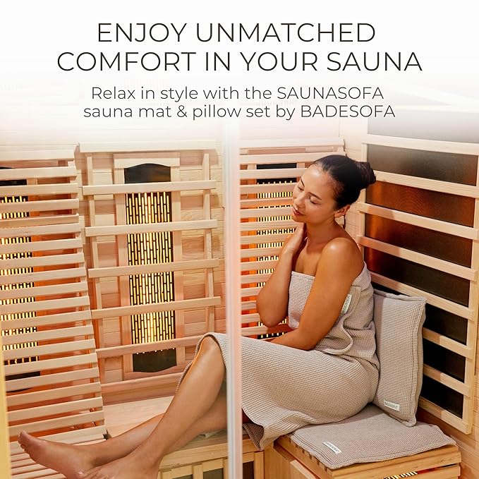 SAUNASOFA™ Sauna Mat & Pillow Set – 1 seater sauna seat cushion and pillow for infrared or finnish saunas – luxury sauna accessories in grey