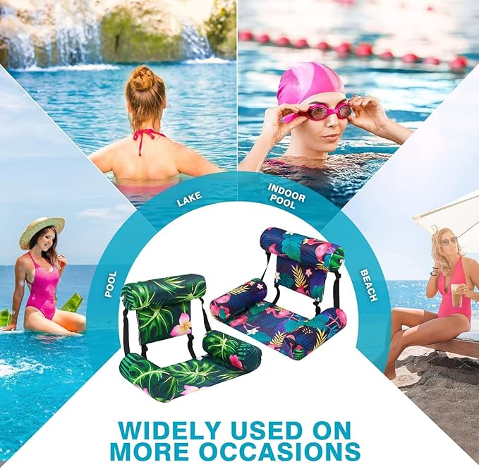 WERNNSAI Inflatable Pool Chair Float for Adults - 2 Pack Fabric Hammock Adjustable Floating Lounge Chairs for Swimming, Beach, Lake