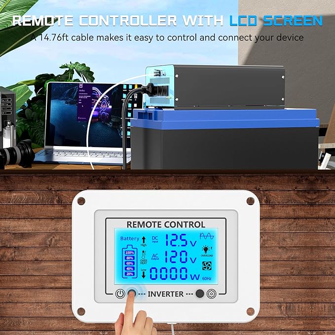 New Upgraded 1500 Watts Pure Sine Wave Inverter, 12V DC to 110V AC Power Inverter with 4 AC Outlets, USB Port, Type-C Port for Truck, Vehicle, Power Outage, Remote Control with LCD Screen