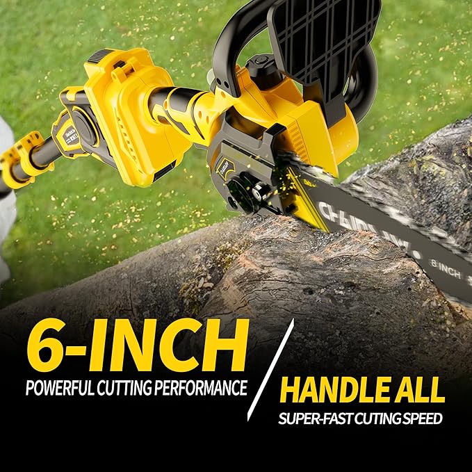 2-in-1 Cordless Pole Saw, 8 Inch Brushless Pole Chainsaws Compatibility with Dewalt 20V MAX Battery(No Battery), 8 lb Lightweight, Auto Oiling, 14.8 FT MAX Extension Pole Saws for Tree Trimming