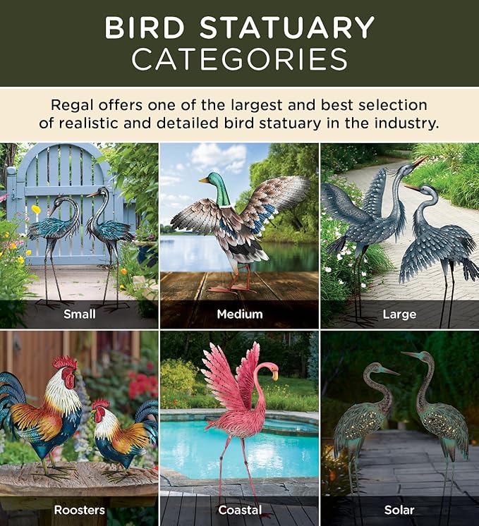 Regal Art & Gift Handcrafted Metal Rooster Statue, Weather-Resistant Farmhouse Yard Art, Indoor/Outdoor Garden Sculpture, Detailed Feather Design, Decorative Bird for Home & Garden, Verde, 14" Height