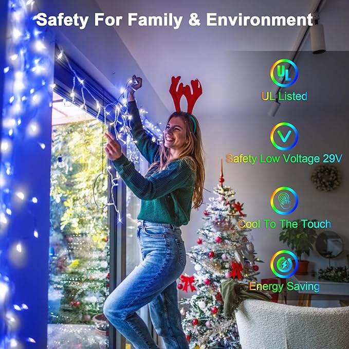 132FT 1332 LED Outdoor Christmas Lights - 296 Ice Drops, 12 Pro Modes with Timer Memory & Brightness, Waterproof Hanging Ice String Light for Holiday Wedding Garden Fence House Decor (White & Blue)