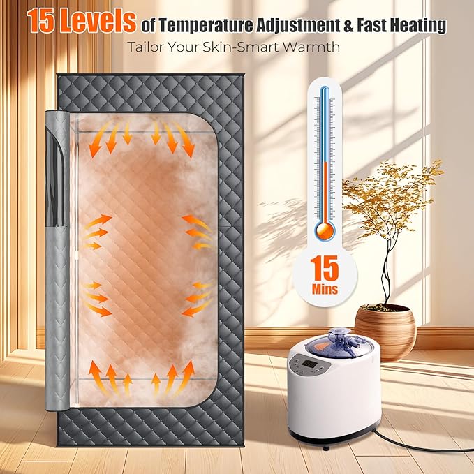XL Portable Steam Sauna for Home - 2000W Box w/ 3L Tank, Folding Chair, Fast Setup Indoor Saunas for Muscle Relief & Detox, Compact Home Sauna Spa for Family Relaxation