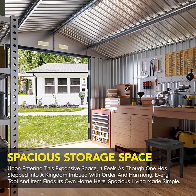 10x10 FT Outdoor Metal Storage Shed, Double Swing Doors, 2 Clear Windows,Tool Shed for Garden, Patio, Backyard Nightblue