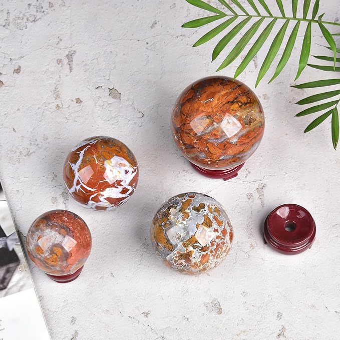JIC Gem Yellow Agate Crystal Ball Sphere Yellow Healing Crystal Gemstone Ball with Display Stand Home Decor Meditation Grid Energy Balance (50-60mm)