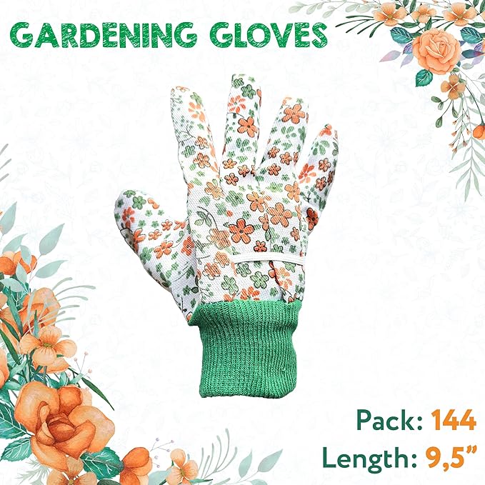 Floral Gardening Gloves for Women, 9 Inch. 6 Pairs Cotton Work Gloves with Knit Wrist. Gardening Gifts for Women