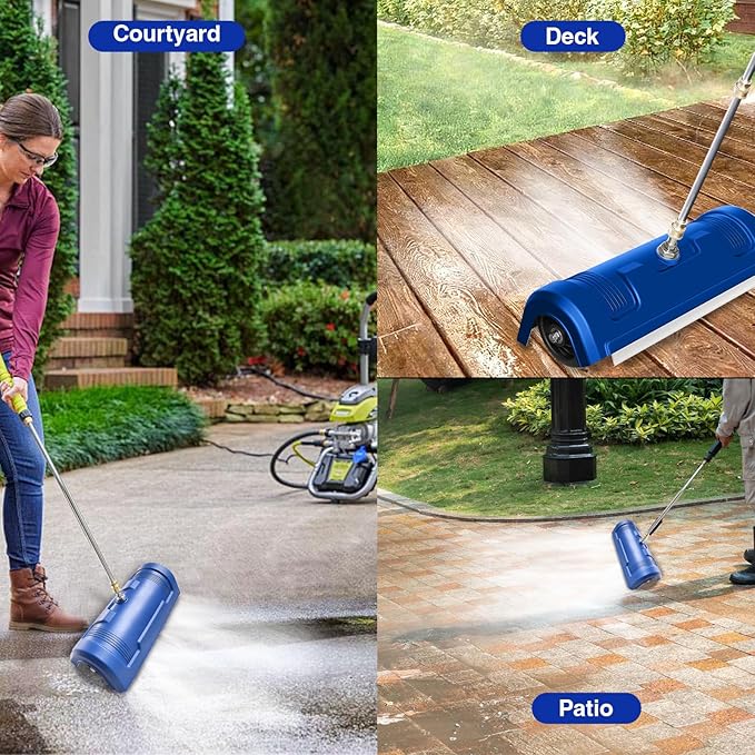 GALAXYER Pressure Washer Surface Cleaner, Metal Floor Washer Accessories for Driveways Sidewalks Patios with 2 Extension Pole Attachments, 1/4-inch Quick Coupler